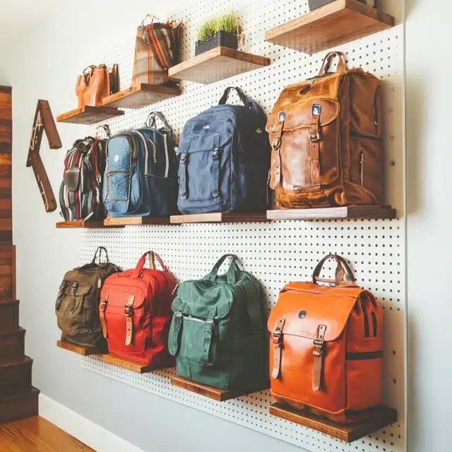 Pegboard Shelving Backpack Storage