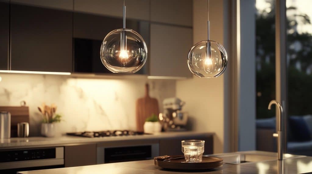 Pendant Lights Over Island