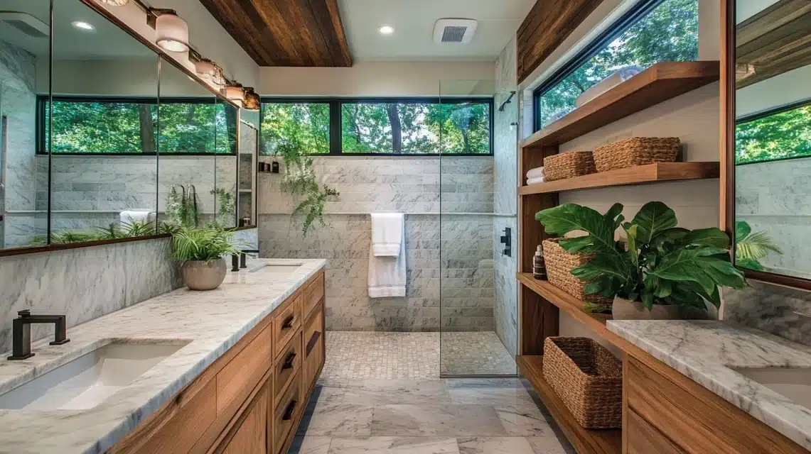 Wood and Marble Bathroom