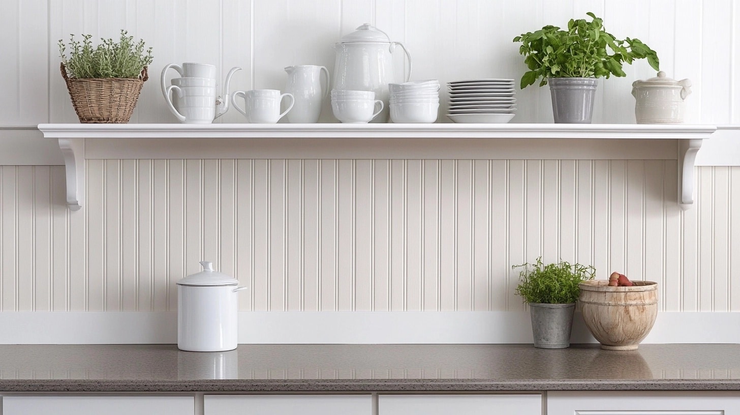 Beadboard Behind Open Shelving