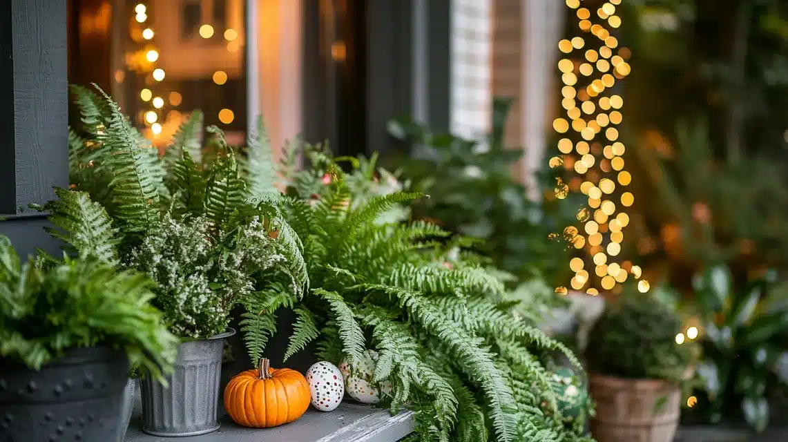 Ferns with Seasonal Decor