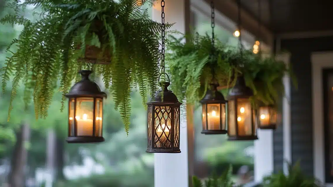 Hanging Fern and Lantern Pairing