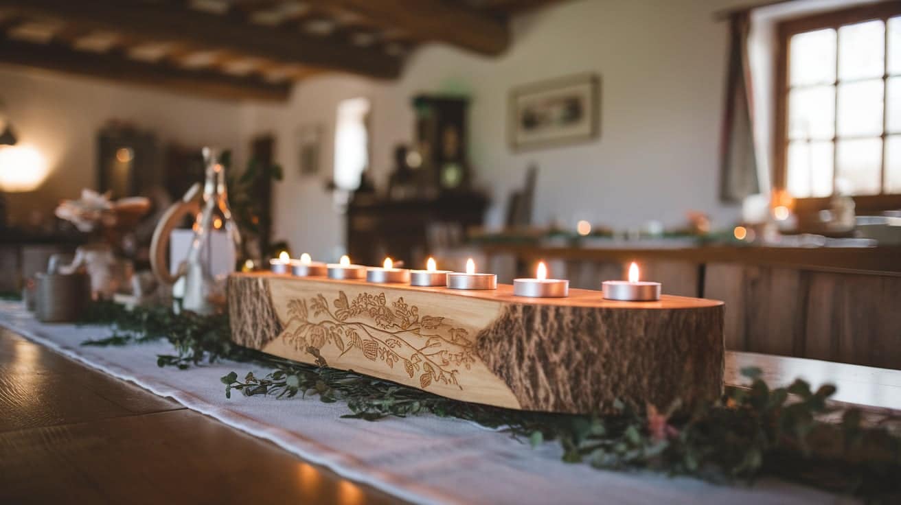 Log Candle with Engraved Patterns