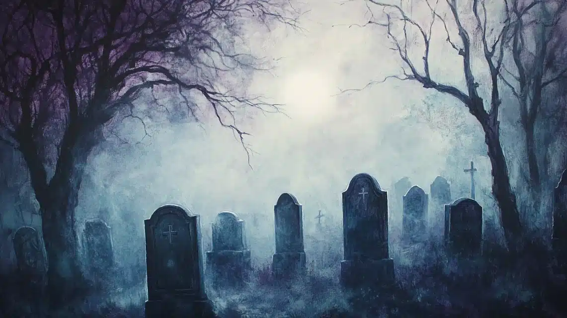 Misty Cemetery Scene