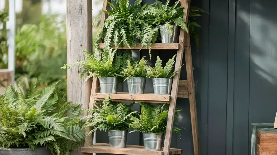 Rustic Ladder with Ferns