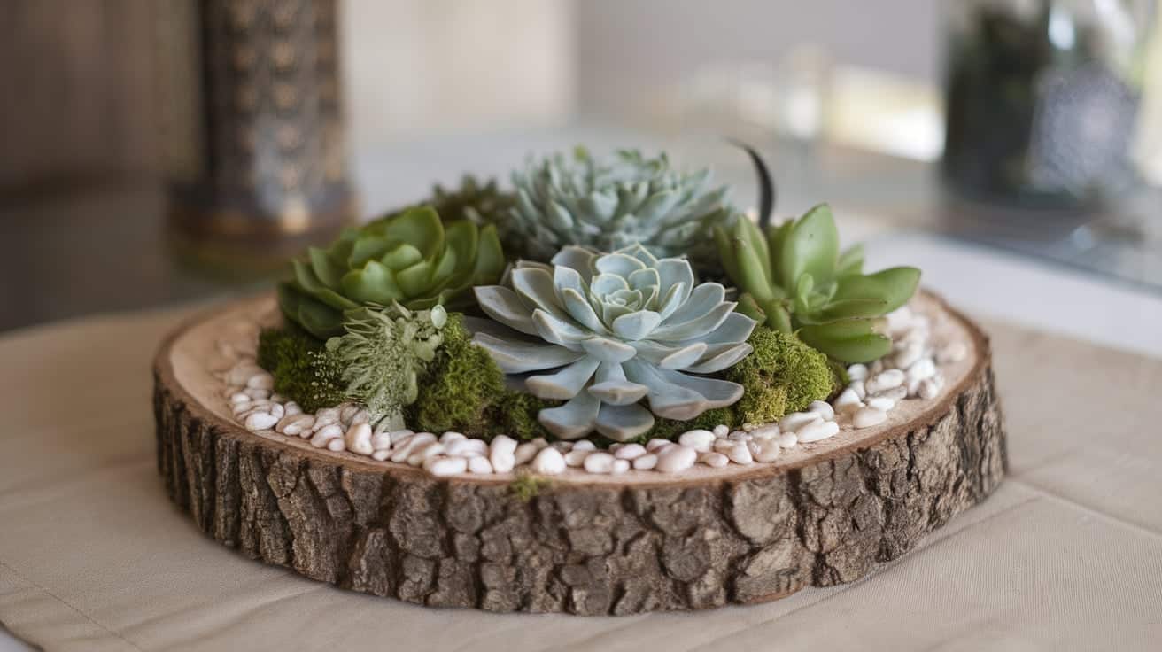 Rustic Tree Slice with Succulents