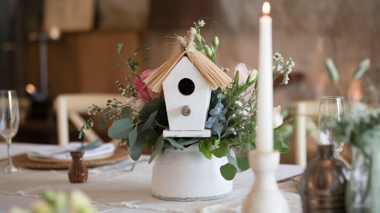 Wooden Birdhouse with Flowers