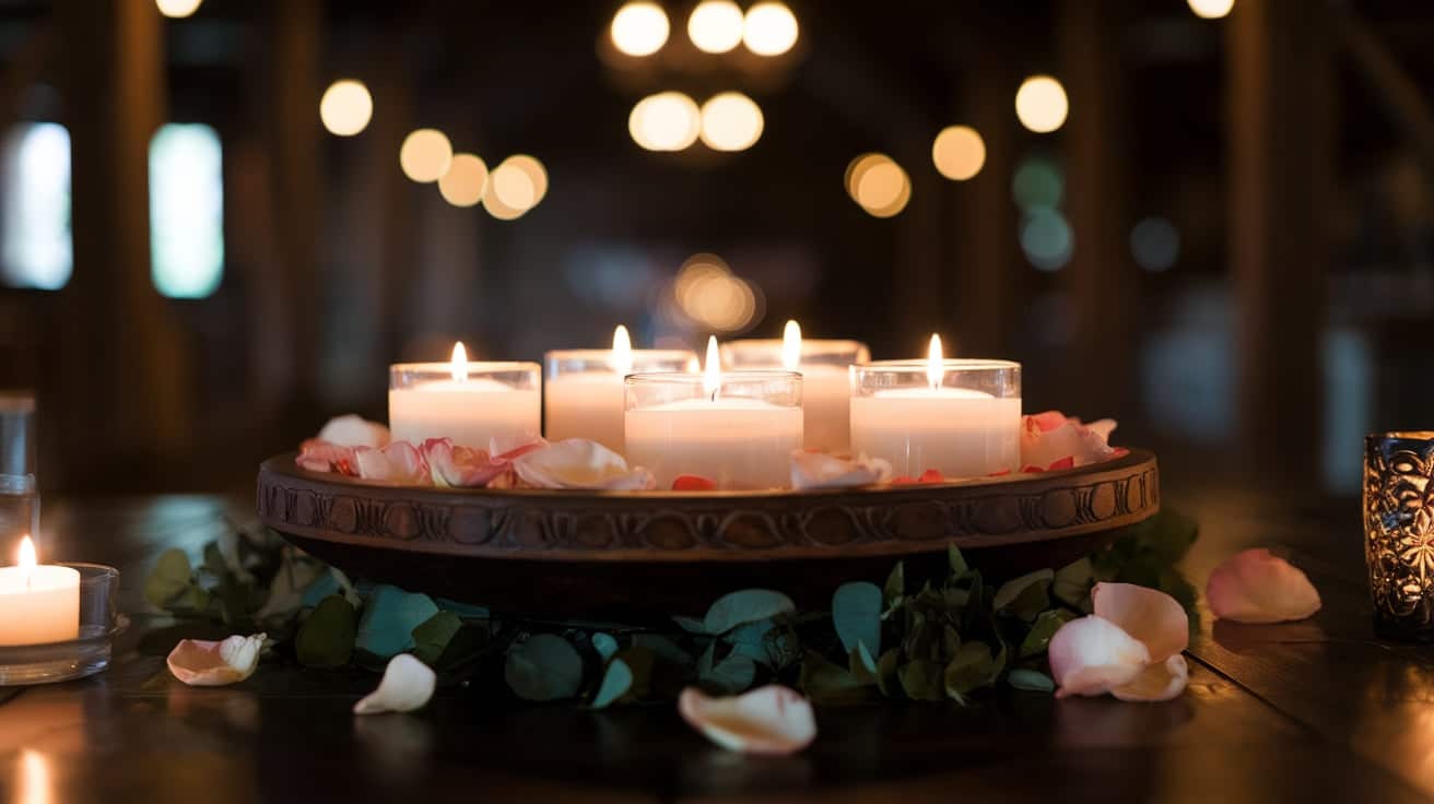 Wooden Bowl with Floating Candles