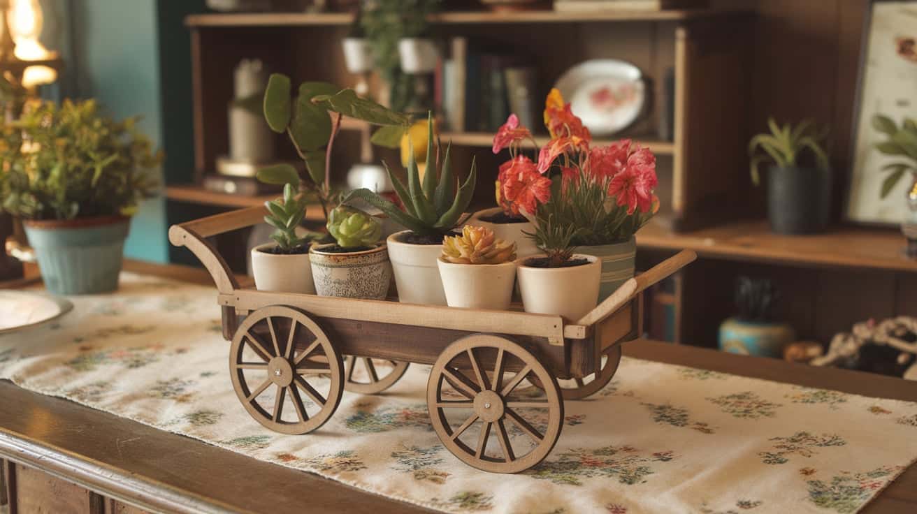 Wooden Cart with Mini Planters