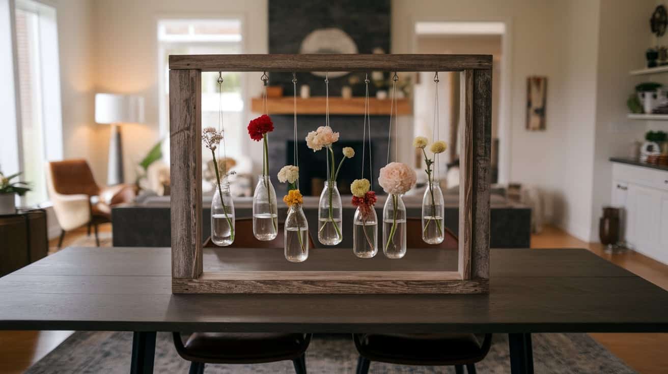 Wooden Frame with Hanging Vials