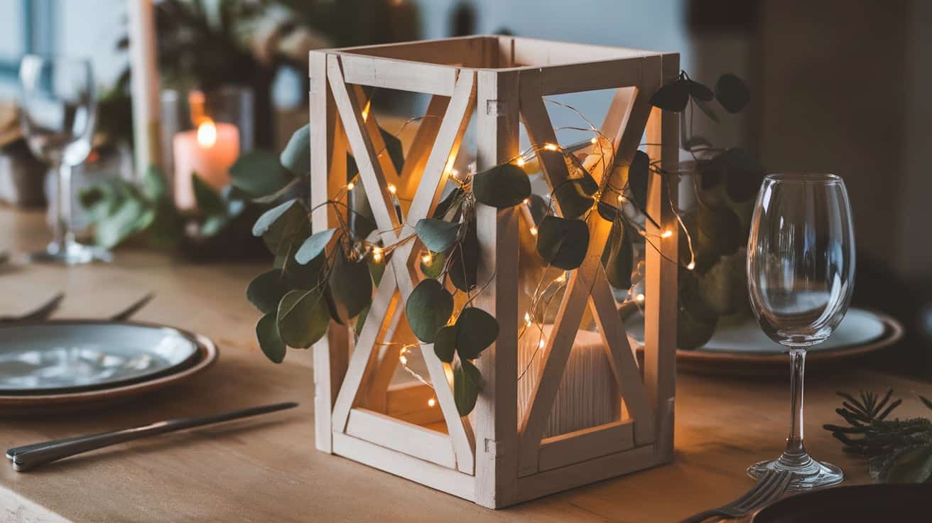 Wooden Lantern with String Lights