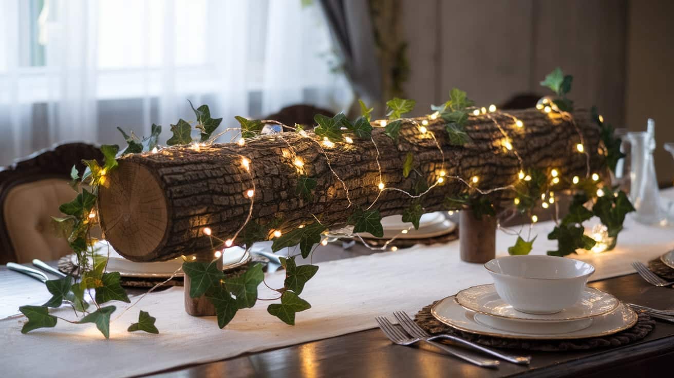 Wooden Log with Fairy Lights