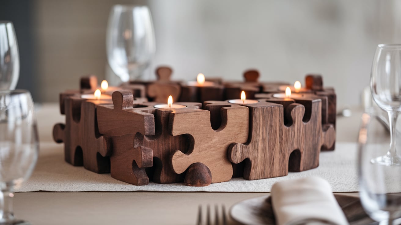 Wooden Puzzle Piece Arrangement