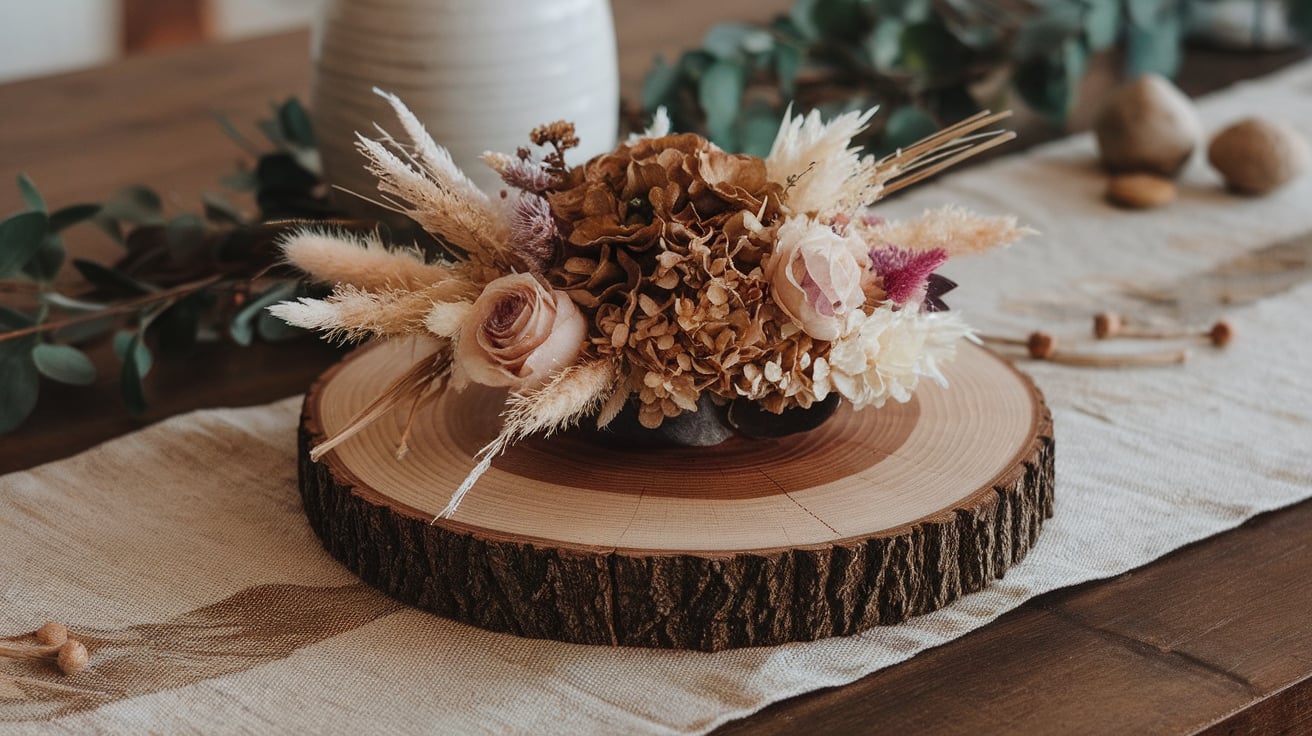 Wooden Slice with Dried Botanicals