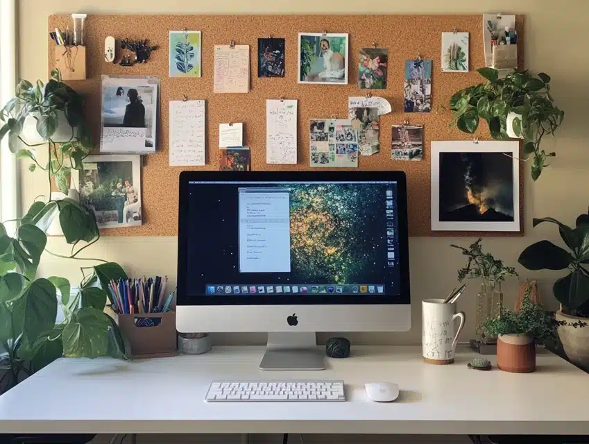 Built-In Desk with Corkboard Panel