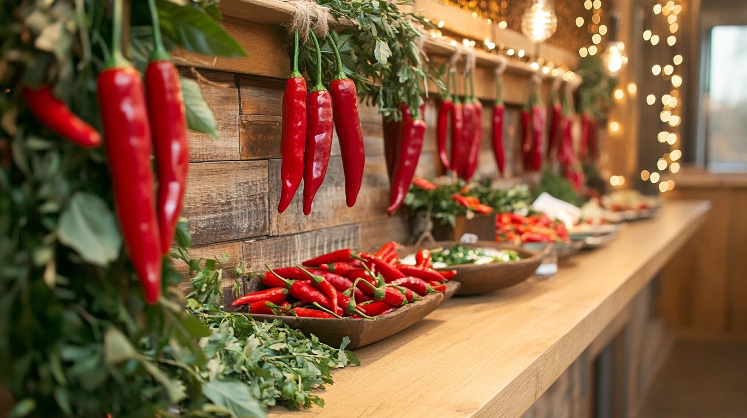 Chili Pepper Garland Around Food Tables