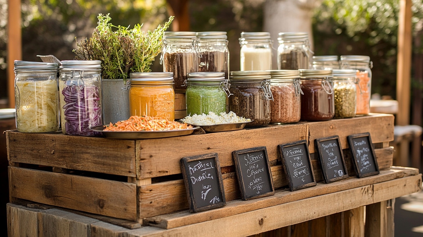 Condiment Bar with Rustic Containers