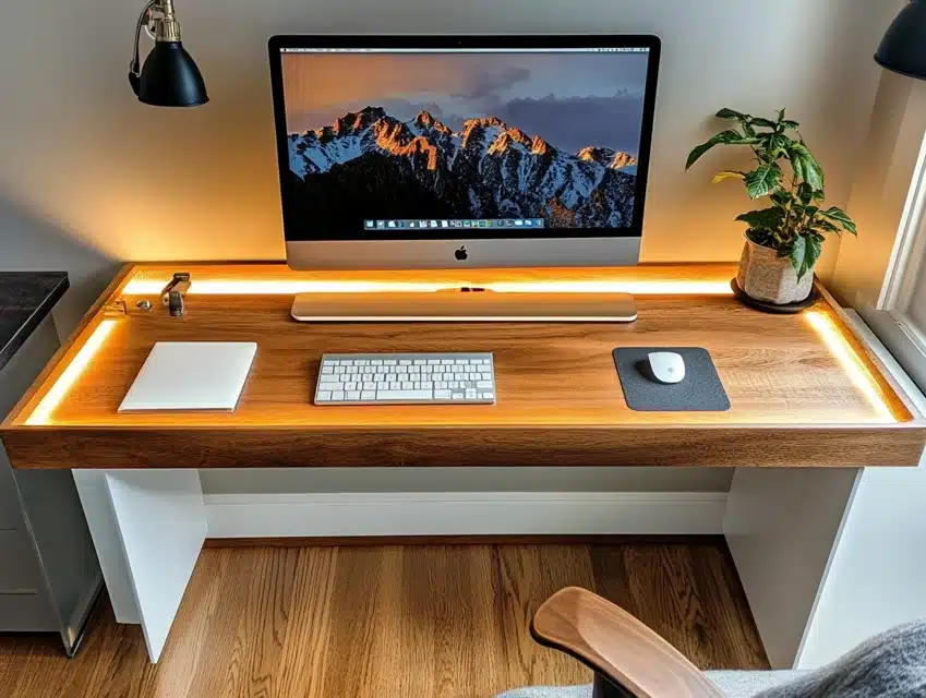 Custom Desk with Built-In Monitor Shelf