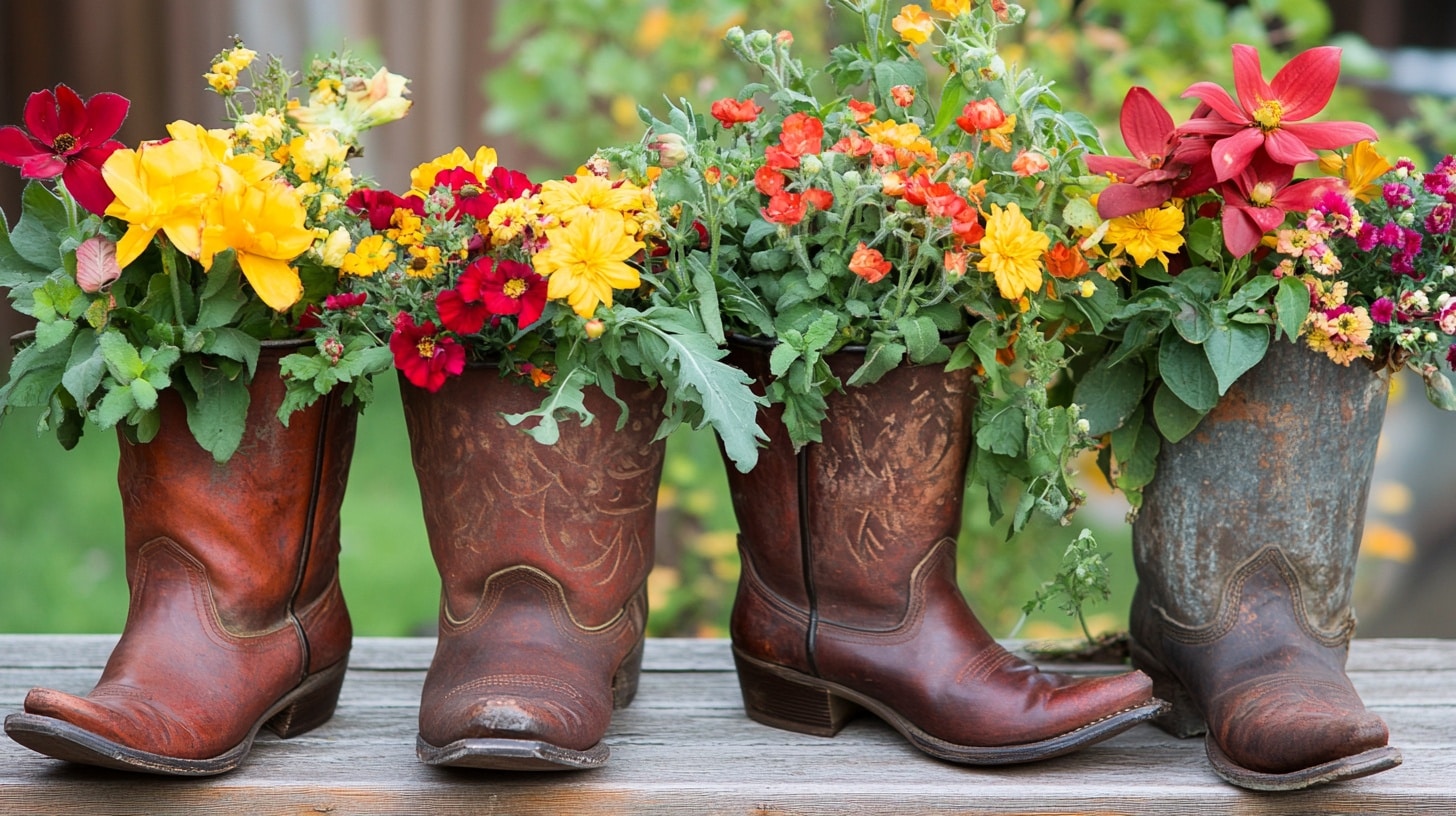 Western Boot Planters with Flowers