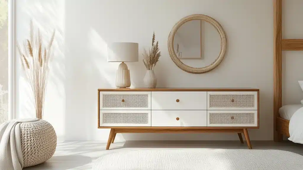 Starling White Rattan 6 Drawer Dresser